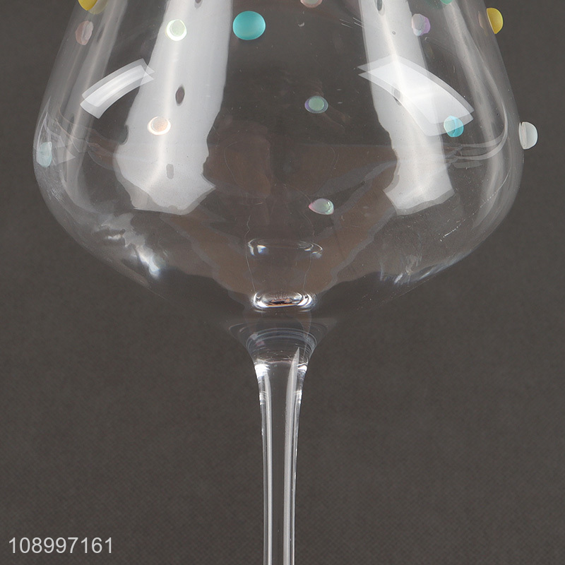 Hot Selling Colorful Dots Long Stemmed Wine Glasses Lead-Free Wine Goblet