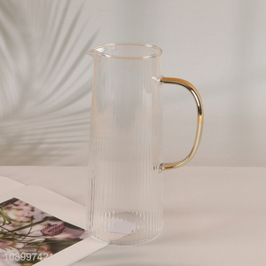 Wholesale Clear Glass Water Pitcher Jug with Gold Handle for Home Restaurant