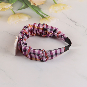 China Imports Checked Hair Hoop Non-Slip Headband Wide Hairband