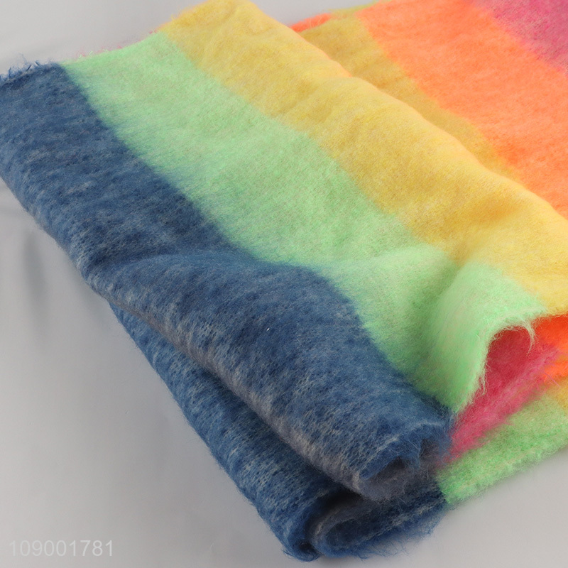 Wholesale Striped Scarf Cashmere Feel Scarf Winter Shawl with Pom Poms