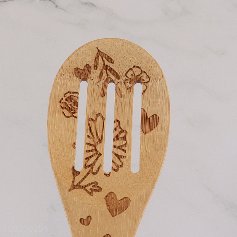 Yiwu market bamboo long handle kitchen utensils slotted spatula for cooking