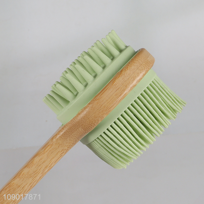 Good price double-sided silicone massage bath brush with bamboo handle