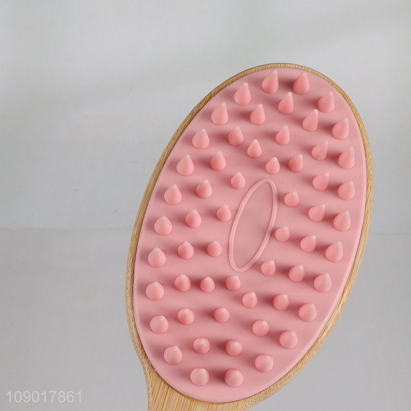 Factory supply silicone dead skin remover bath brush with bamboo handle