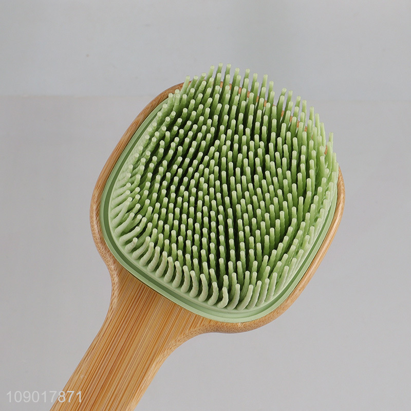 Good price double-sided silicone massage bath brush with bamboo handle