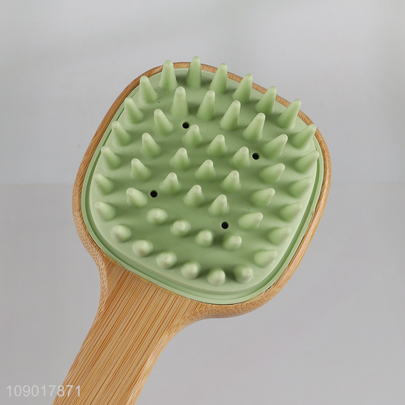 Good price double-sided silicone massage bath brush with bamboo handle