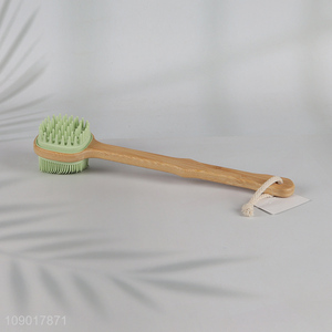 Good price double-sided silicone massage bath brush with bamboo handle