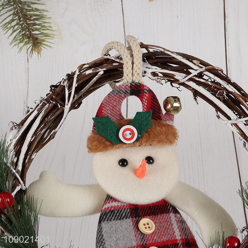 Hot selling snowman Christmas hanging decorative wreath with bell