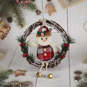 Hot selling snowman Christmas hanging decorative wreath with bell