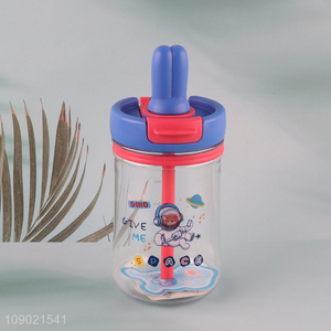 Good Quality 600ml Cute Kids Water Bottle with Straw & Leak Proof Lid