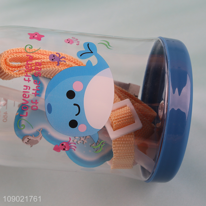 Wholesale 550ml Cute Plastic Kids Water Bottle with Silicone Straw & Strap