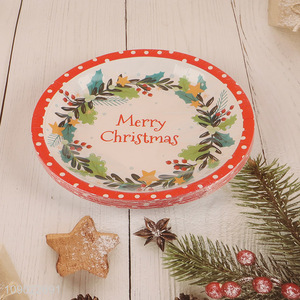 Hot selling merry Christmas printed round disposable dinnerware plate for tabletop decor