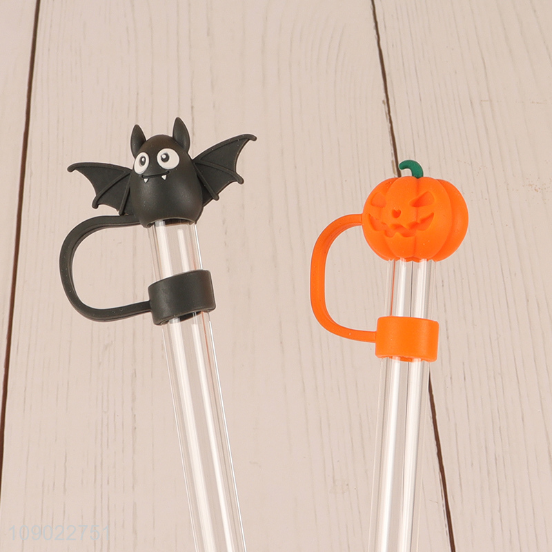 Top quality Halloween party supplies 4pcs glass drinking straw with silicone cover