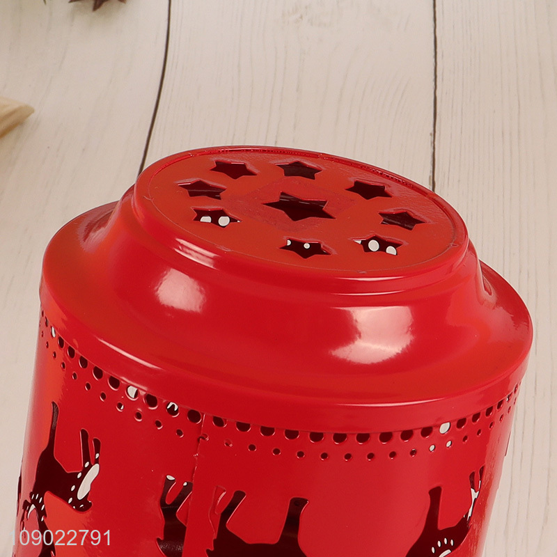 Popular products red Christmas decoration metal candle holder with handle