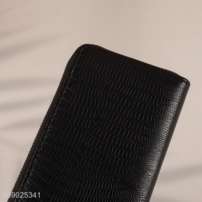 Yiwu market black pu leather fashionable long style wallet for ladies