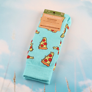 Top sale cartoon pizza pattern breathable cotton socks casual socks wholesale