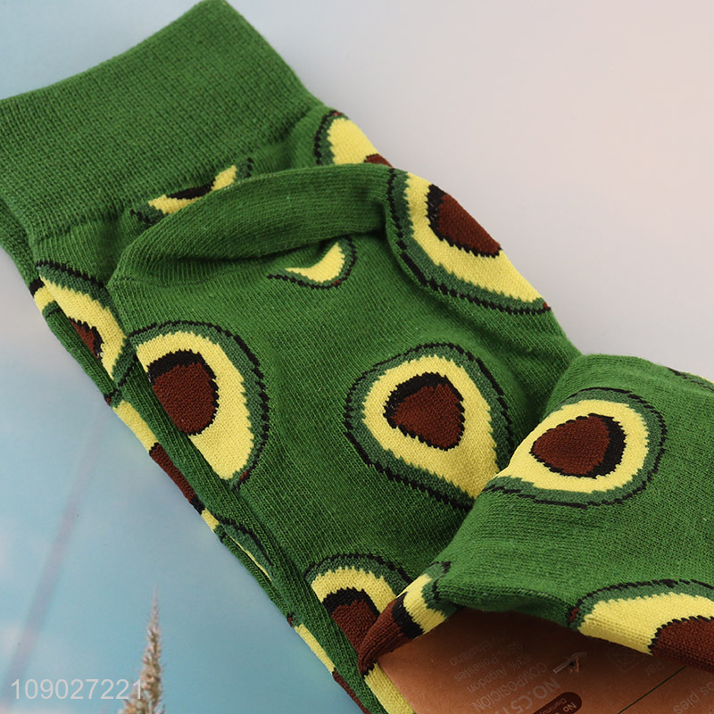 Factory price avocado pattern fashionable breathable men women cotton socks