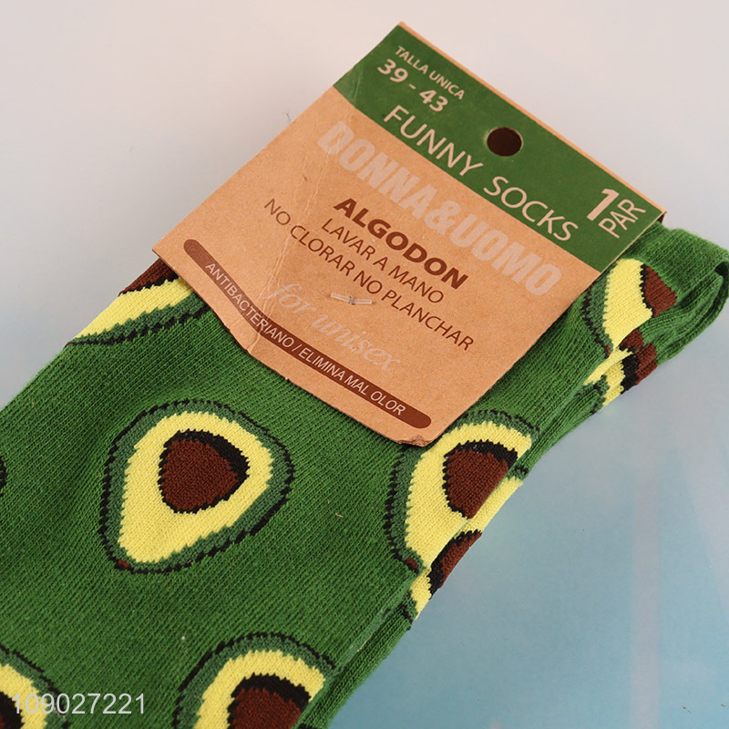 Factory price avocado pattern fashionable breathable men women cotton socks