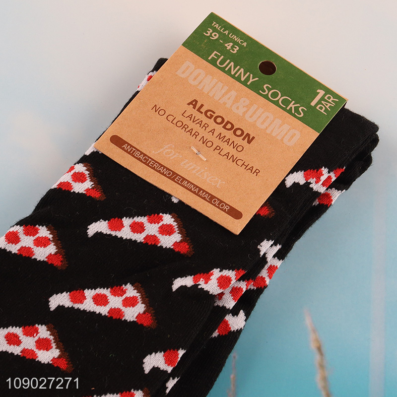 Low price pizza pattern women men fashionable breathable cotton socks