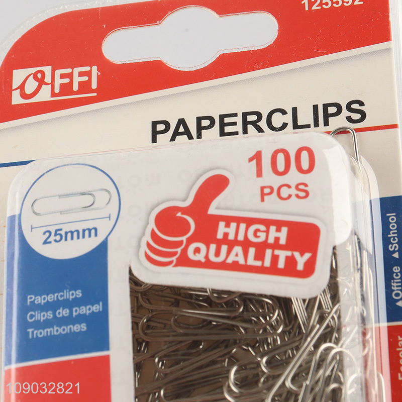 Factory wholesale school office 25mm 100pcs silver paper clips set