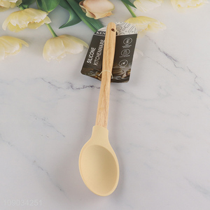 Yiwu market silicone kitchen utensils basting spoon with wooden handle