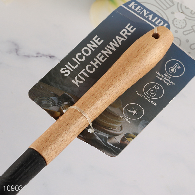 Hot products silicone kitchen utensils slotted spoon with wooden handle