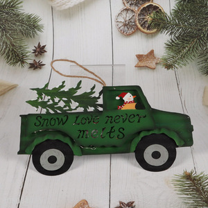 New Product Light Up Christmas Pickup Truck Ornaments Hanging Metal Ornaments