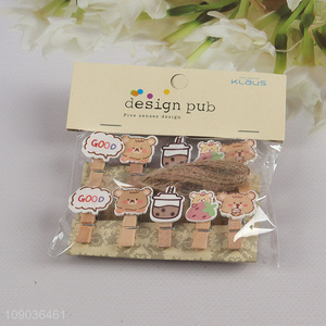 Wholesale 10PCS Mini Wooden Clothespins Cute Cartoon Clothespins Photo Clips