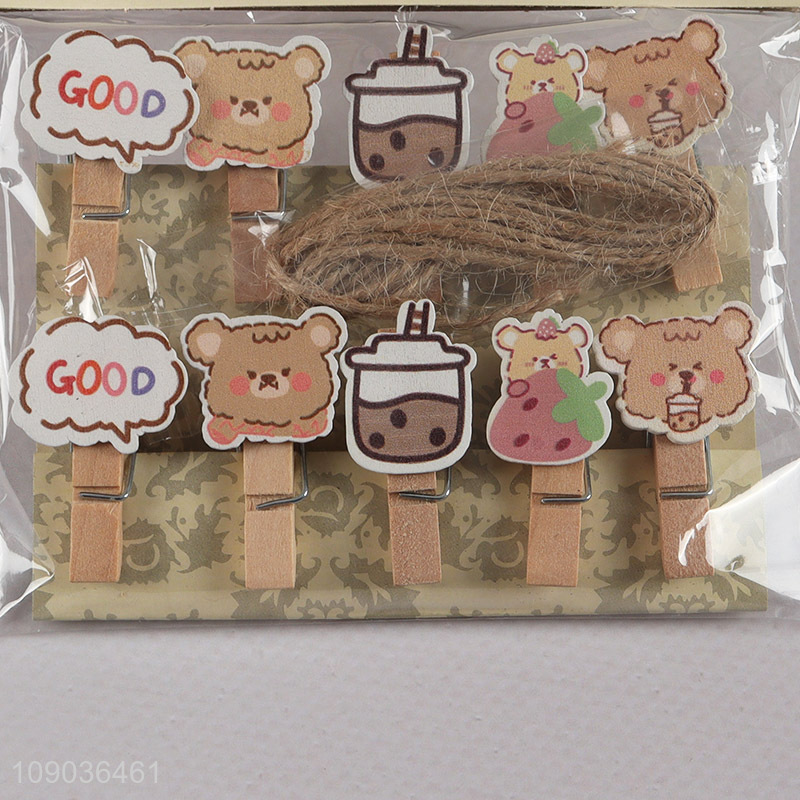 Wholesale 10PCS Mini Wooden Clothespins Cute Cartoon Clothespins Photo Clips