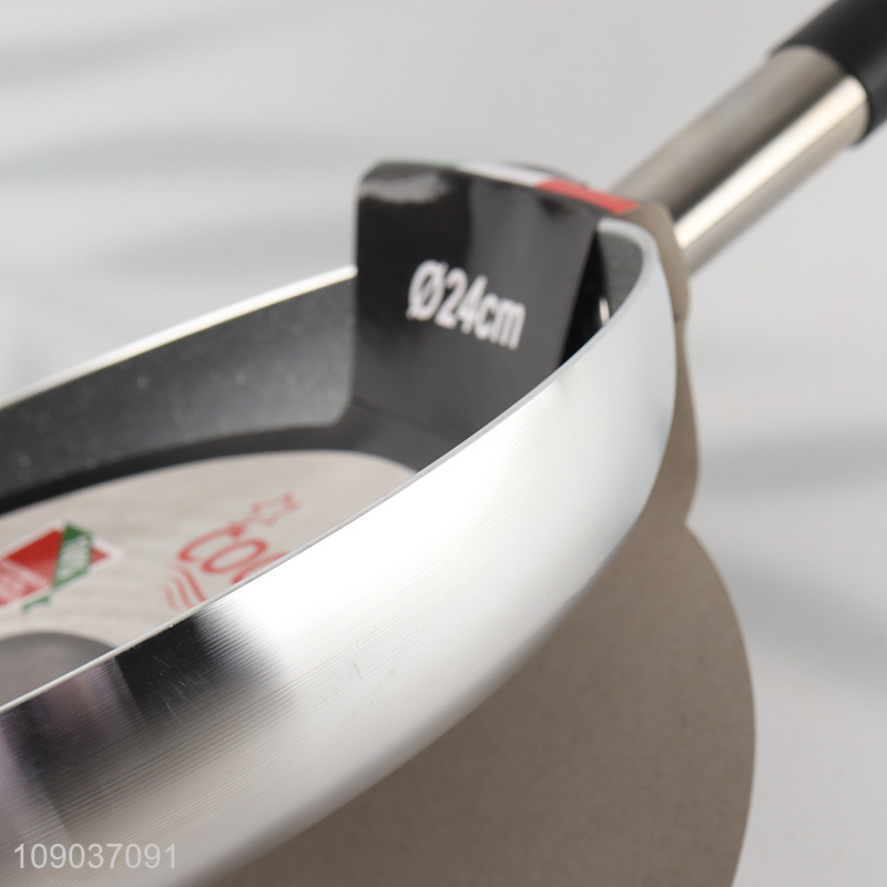 Low price stainless steel non-stick long handle kitchen cookware frying pan