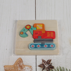 High Quality Cartoon Excavator Wooden Puzzle Montessori Toys Kids Learning Toys