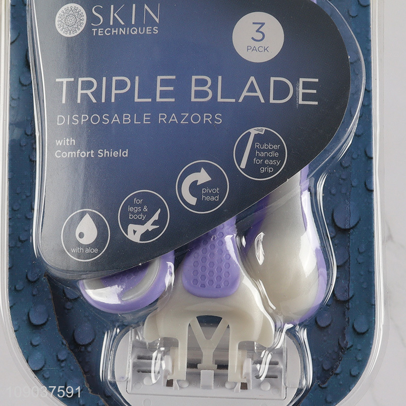 Promotional 4 Pieces Triple Blade Razors Disposable Razors with Lubricating Strip