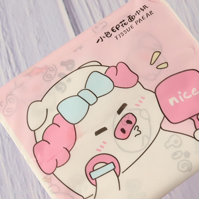 Hot selling portable cartoon printed wood pulp facial tissue napkin