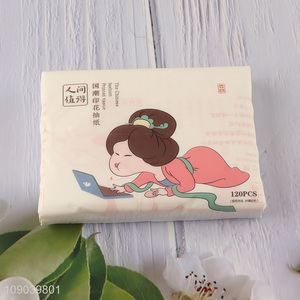 Top quality portable cartoon printed 3ply wood pulp tissue facial tissue