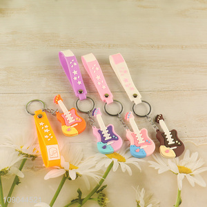 Top quality multicolor guitar shape pendant silicone portable keychain