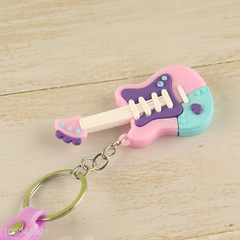 Top quality multicolor guitar shape pendant silicone portable keychain