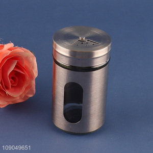 New product kitchen glass spice jar with stainless steel sleeve