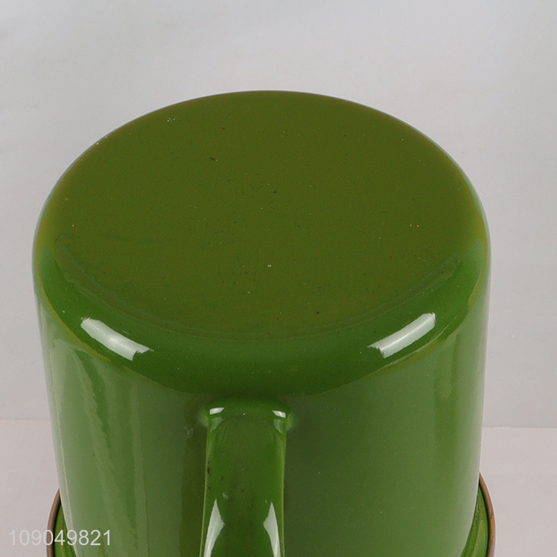 Good quality green enamel cup coffee cup water mug with handle