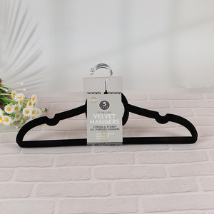 Hot selling 5pcs black velvet clothes hanger anti-slip coat hanger wholesale