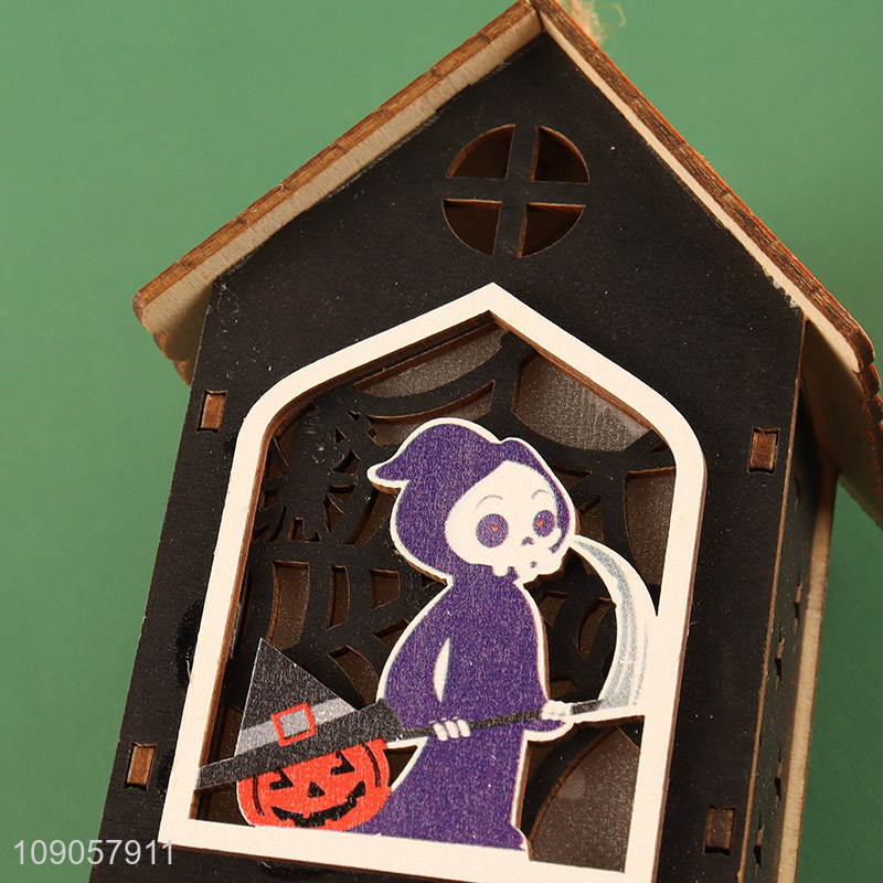 China Imports Light Up Halloween Wooden Hanging Decorations Wooden Hanging House