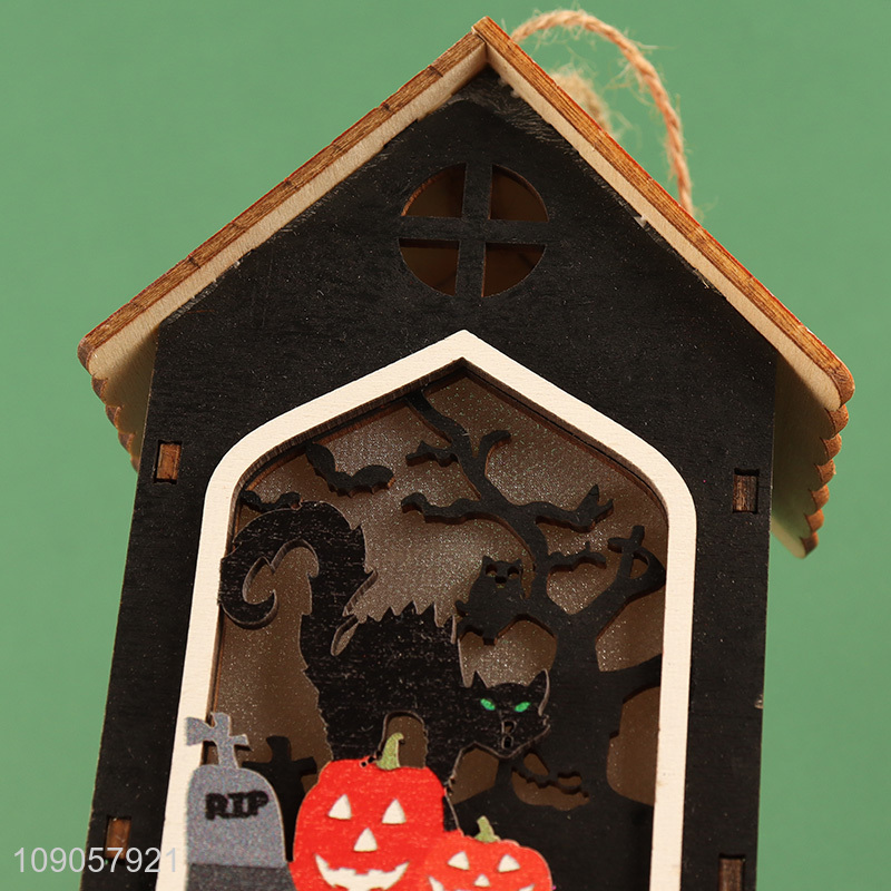 Factory Supply Light Up Halloween Wooden Hanging Ornaments Wooden Hanging House