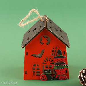 Good Quality Lighted Halloween Wooden House Hanging Ornaments for Party Decor