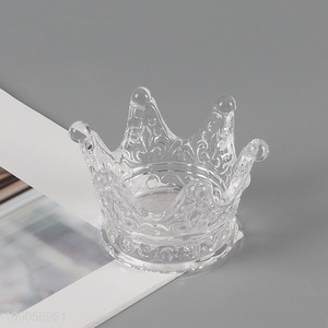 Yiwu market crown shape glass transparent tealight candle holder candlestick