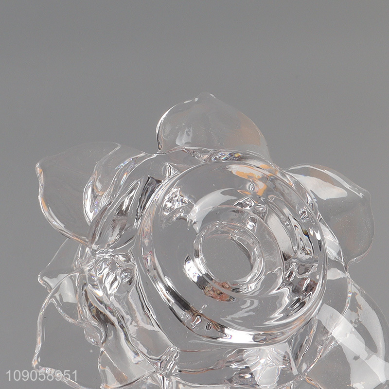 Hot selling flower shape clear glass tealight candle holder candlestick wholesale