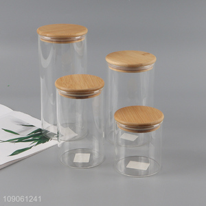 China products clear glass kitchen storage jar candy jar with bamboo lid