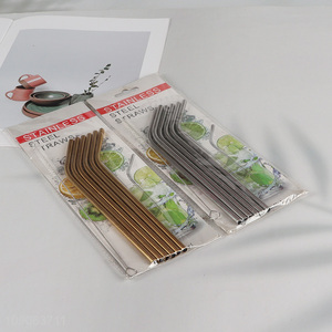 New Arrival 6 Pack Stainless Steel Straws Bent Straws with 1 Straw Brush