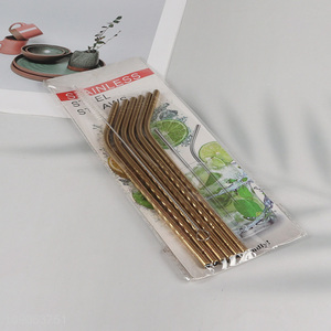 Factory Supply 6 Pack Stainless Steel Straws Bent Straws with 1 Straw Brush