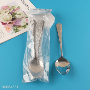 Factory Price 4 Pack Silver Dinner Spoons Stainless Steel Hammered Dinner Spoons Set