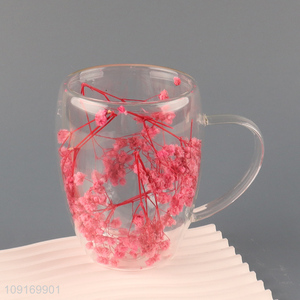 Good quality double wall dried flower <em>glass</em> water <em>cup</em> for sale