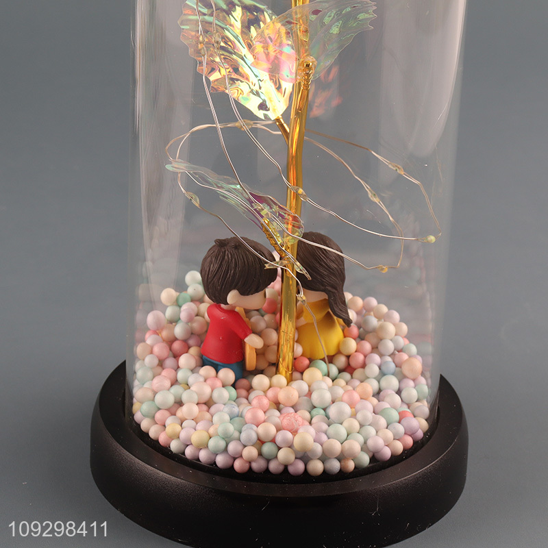Good quality rose flower couple ornament with glass cover