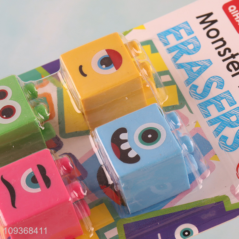 Hot sale monster blocks eraser set for students